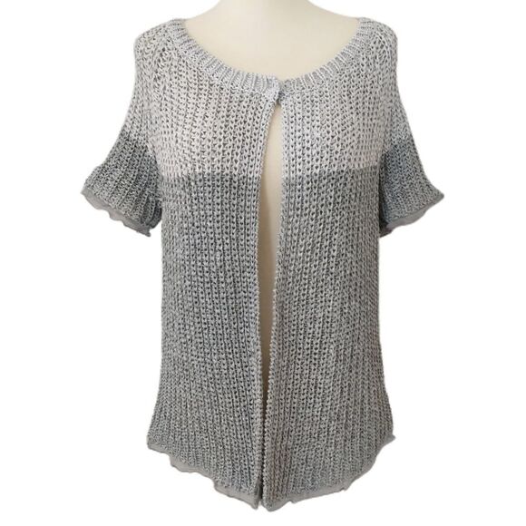 Chicos Open Knit Cardigan Sz 0 S Sweater Short Sleeve Shrug Capsule Luxury Gray - Picture 4 of 16